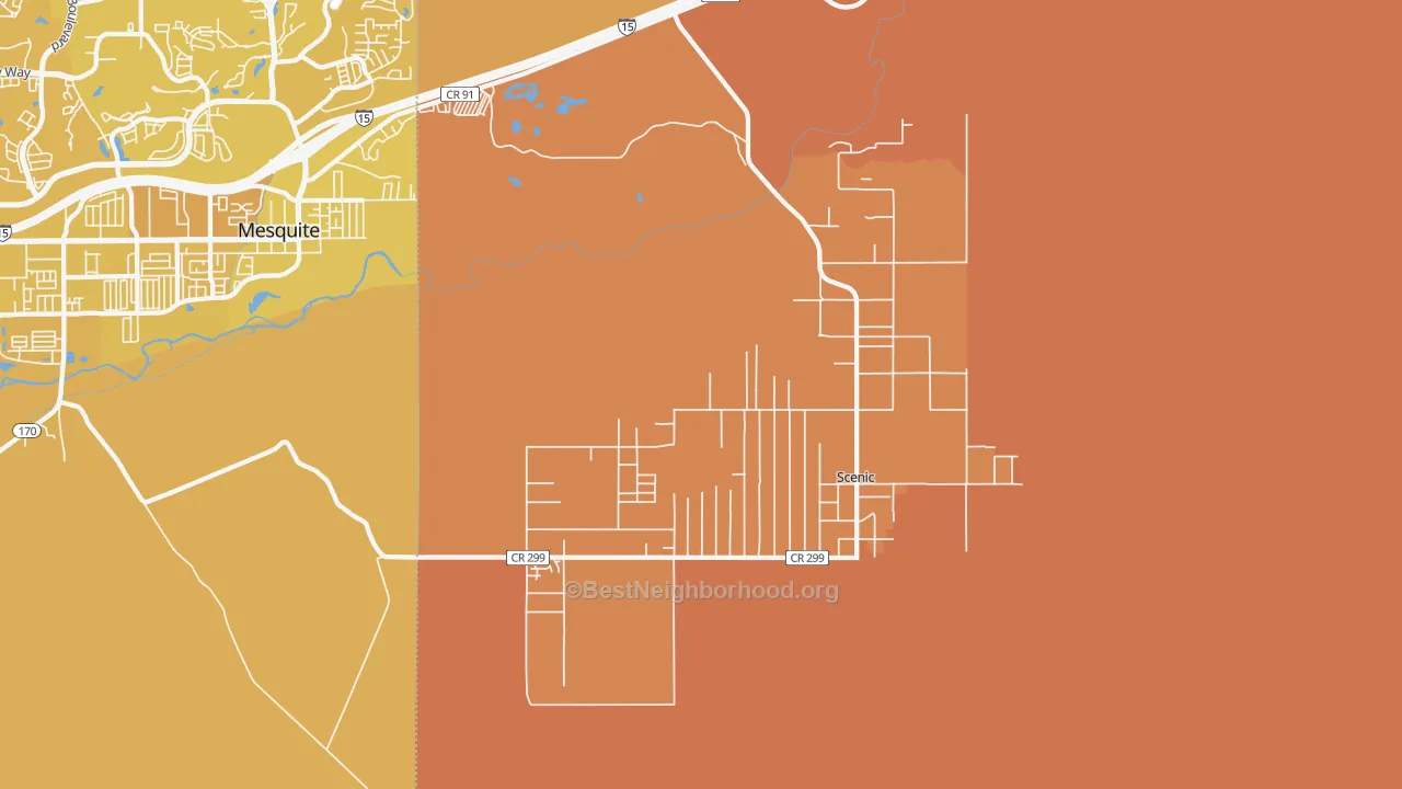 Map of the best neighborhoods in the Scenic area, with better matches in green and worse matches in red