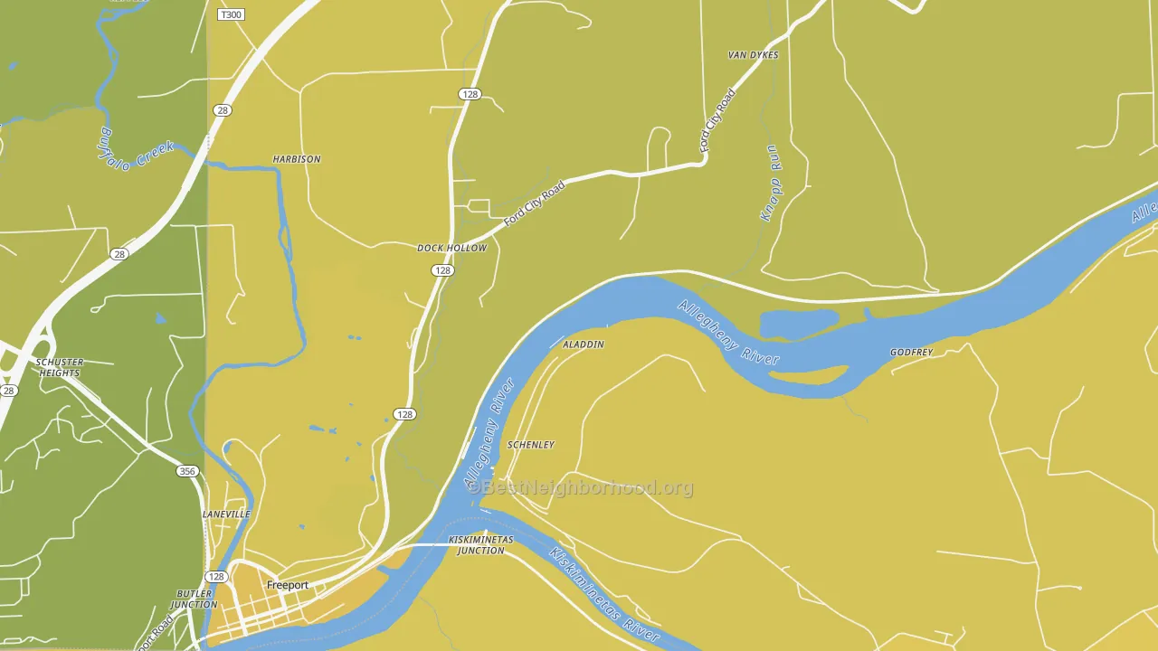Map of the best neighborhoods in the Schenley area, with better matches in green and worse matches in red