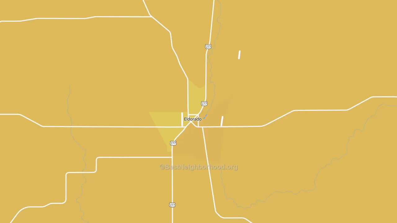 Map of the best neighborhoods in the Schleicher County area, with better matches in green and worse matches in red