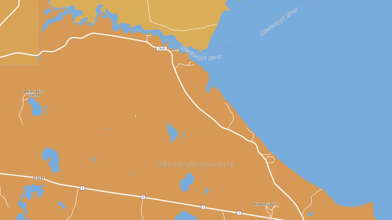 Map of the best neighborhoods in the Schley area, with better matches in green and worse matches in red