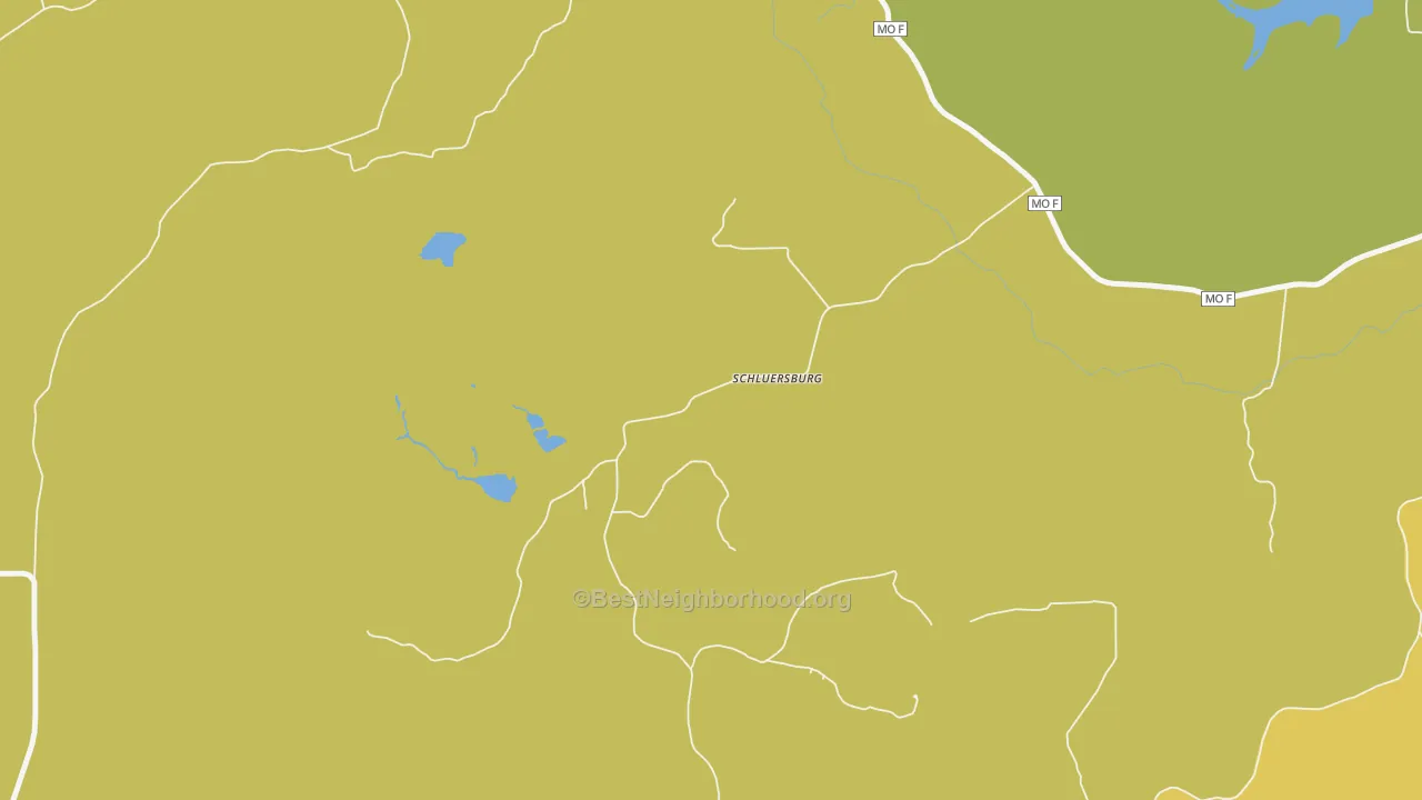 Map of the best neighborhoods in the Schluersburg area, with better matches in green and worse matches in red