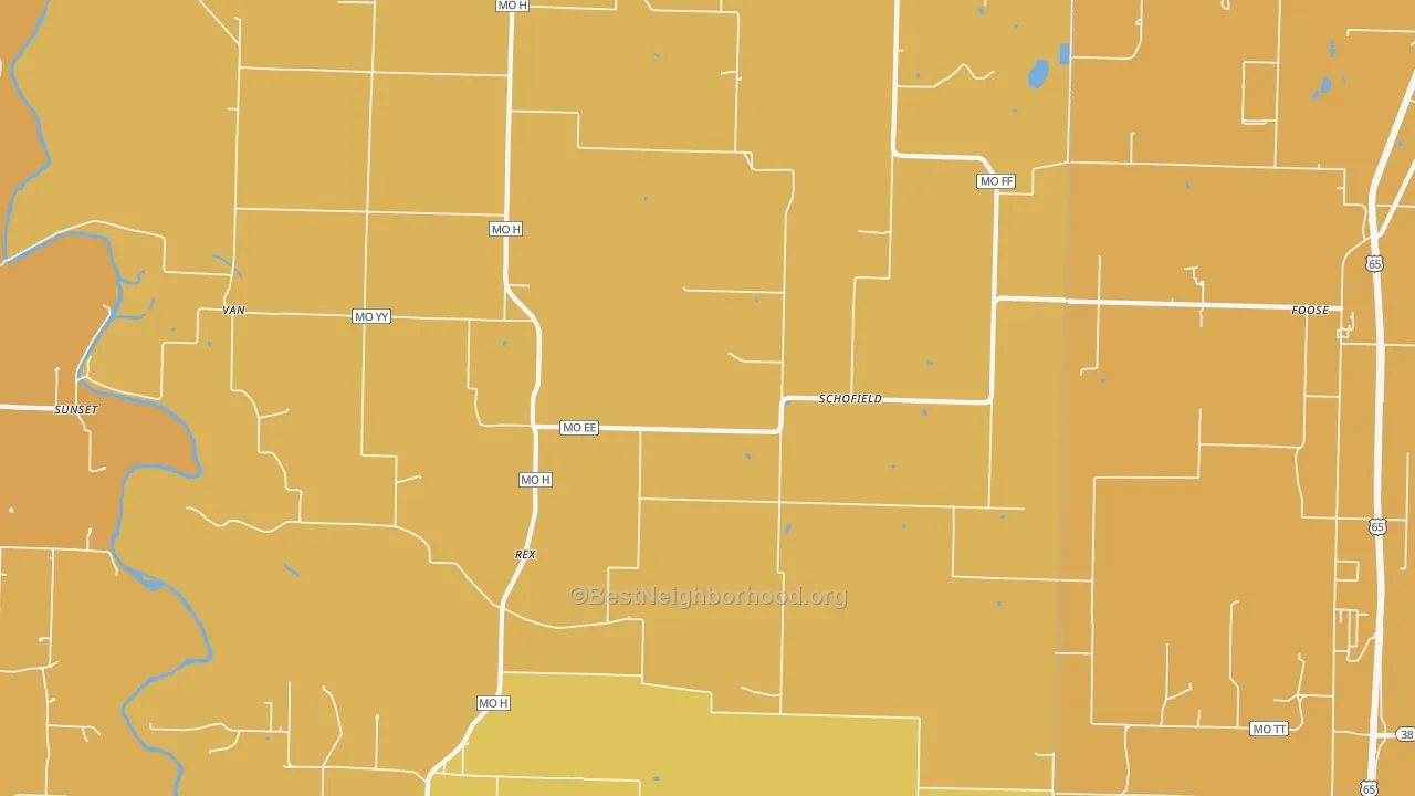Map of the best neighborhoods in the Schofield area, with better matches in green and worse matches in red