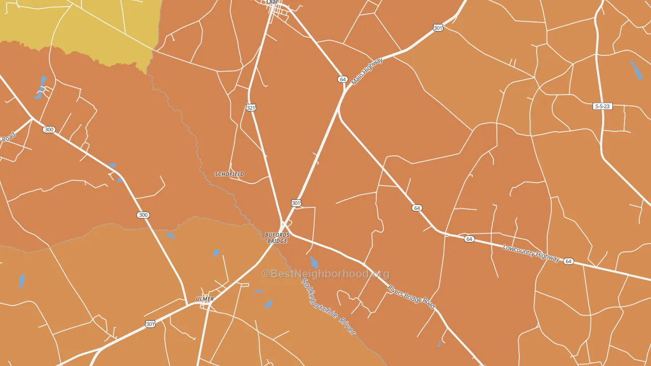 Map of the best neighborhoods in the Schofield area, with better matches in green and worse matches in red