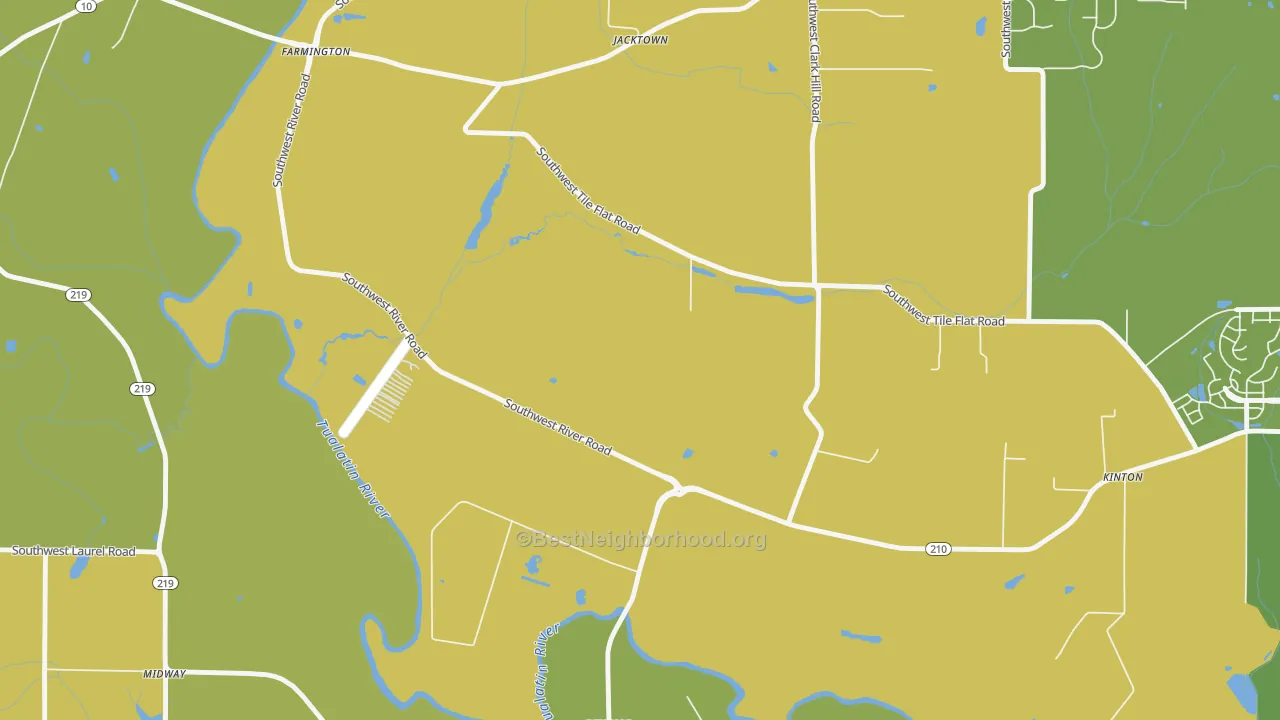 Map of the best neighborhoods in the Scholls area, with better matches in green and worse matches in red