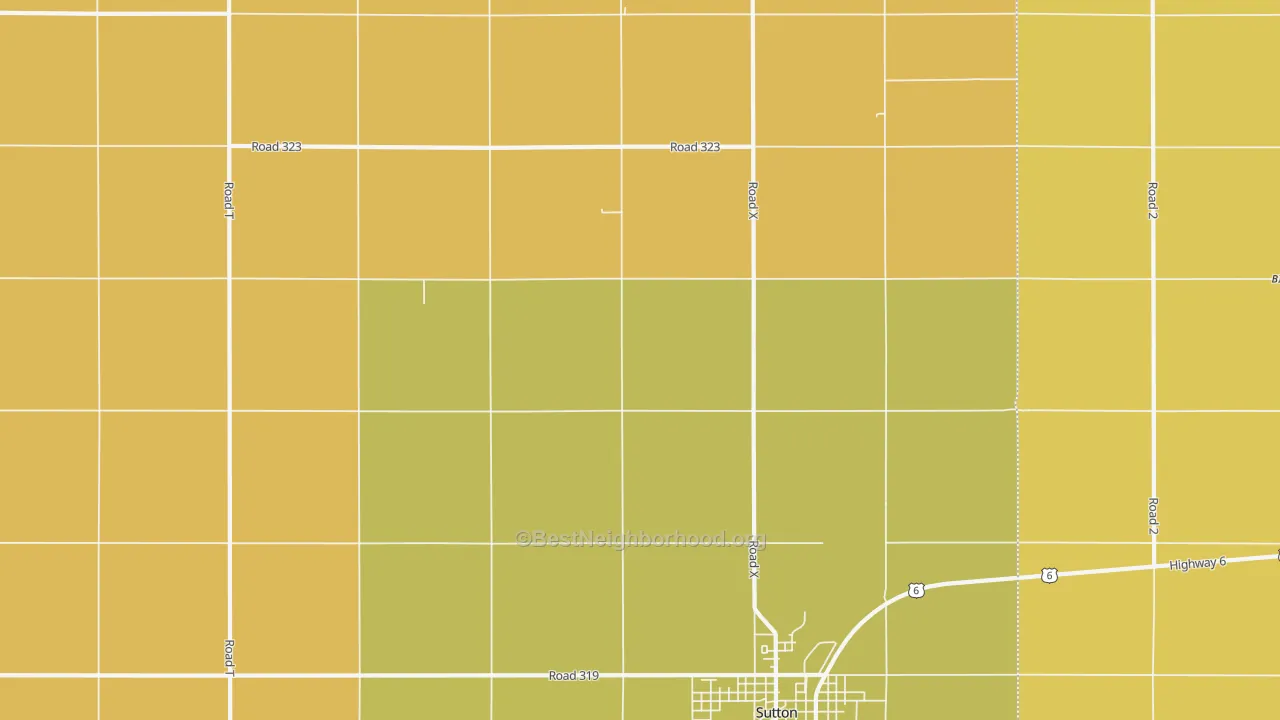Map of the best neighborhoods in the School Creek area, with better matches in green and worse matches in red