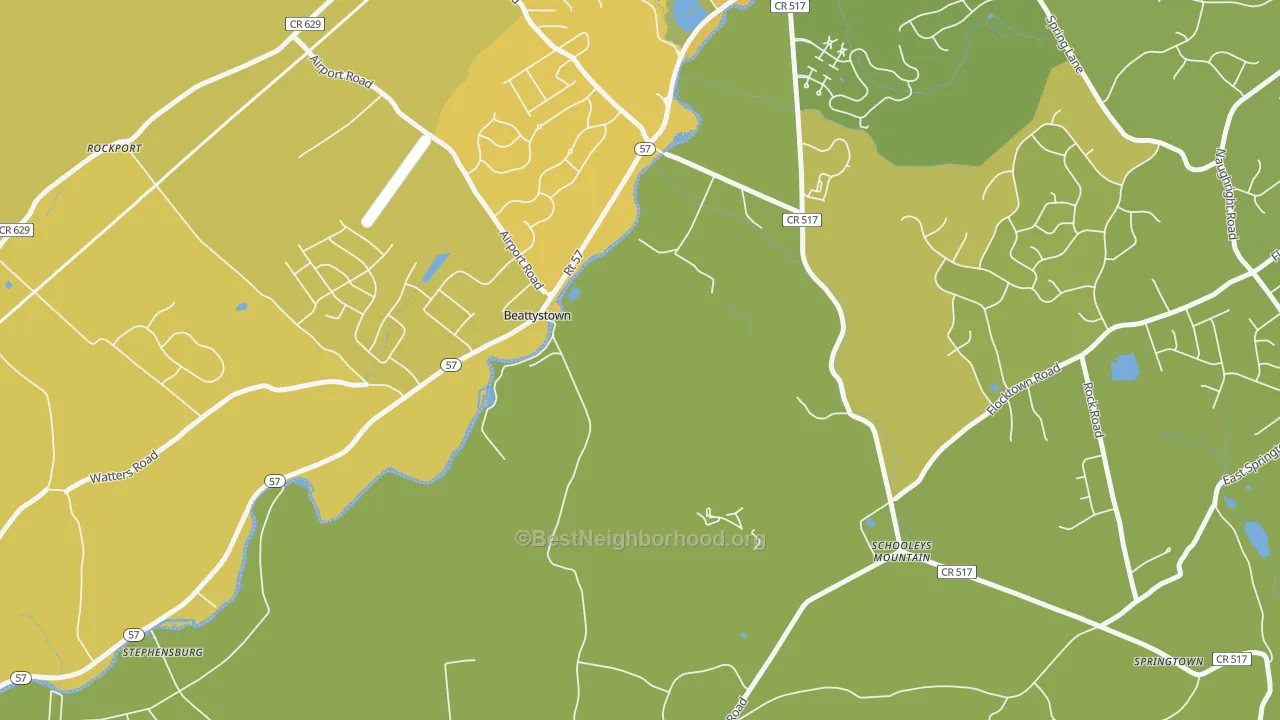Map of the best neighborhoods in the Schooleys Mountain area, with better matches in green and worse matches in red