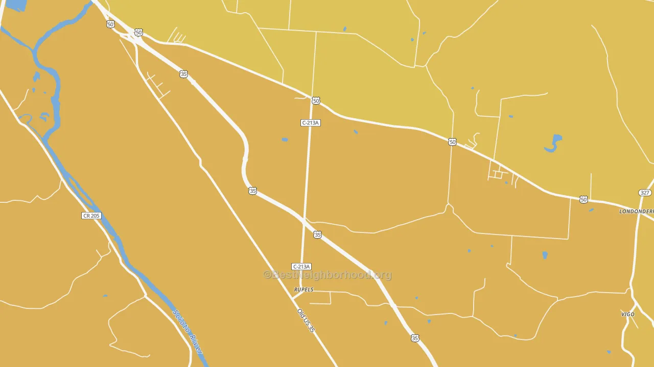Map of the best neighborhoods in the Schooleys area, with better matches in green and worse matches in red
