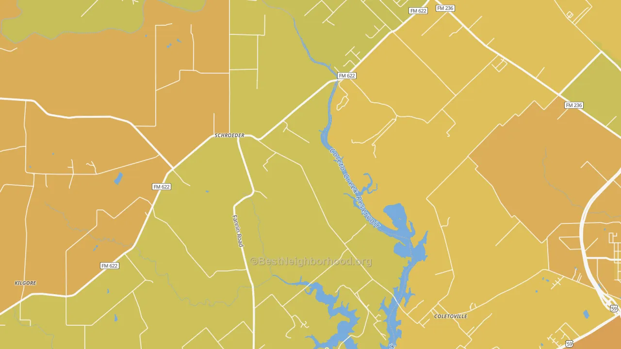 Map of the best neighborhoods in the Schroeder area, with better matches in green and worse matches in red
