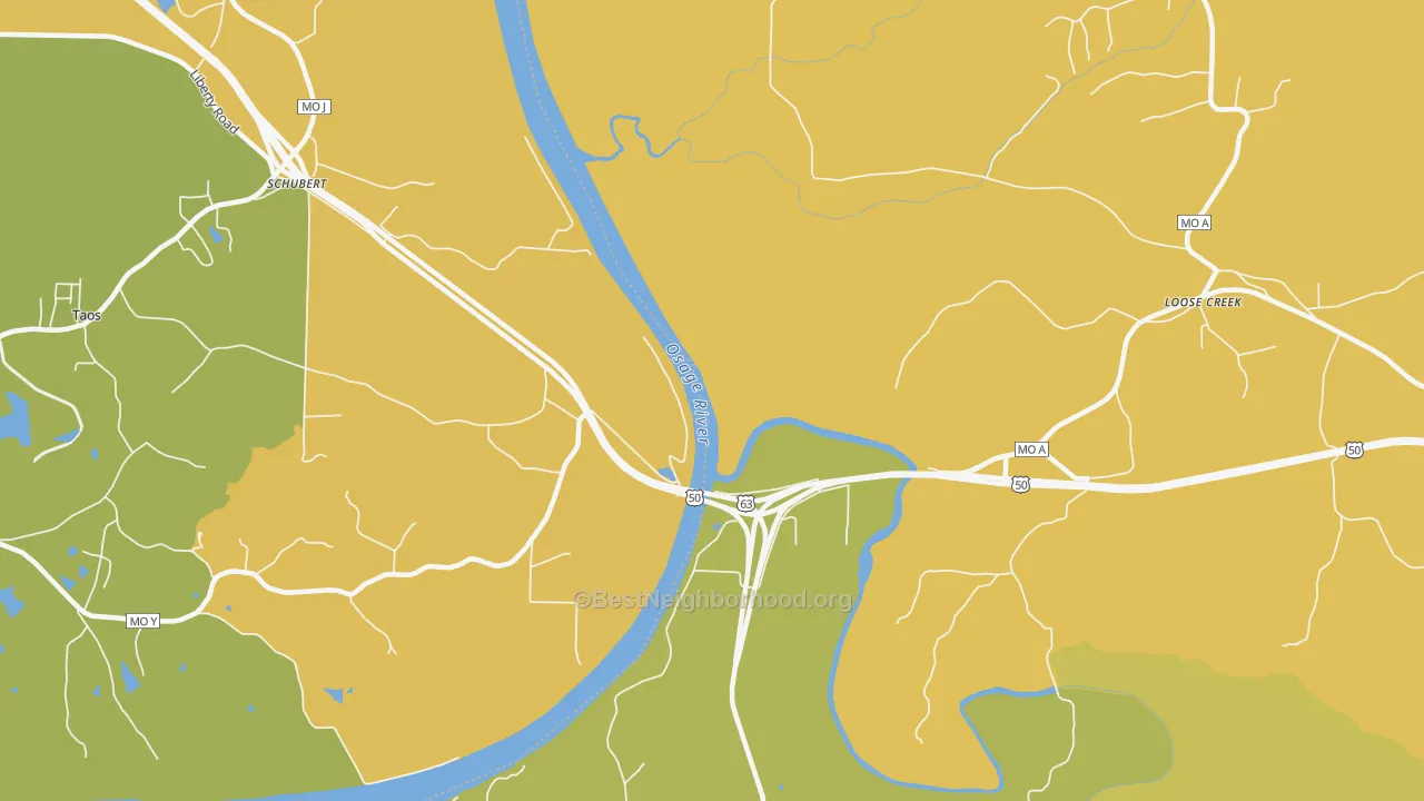 Map of the best neighborhoods in the Schubert area, with better matches in green and worse matches in red
