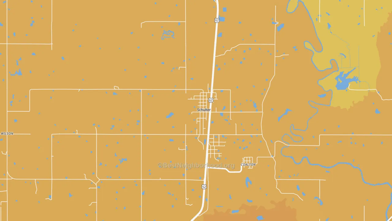 Map of the best neighborhoods in the Schulter area, with better matches in green and worse matches in red
