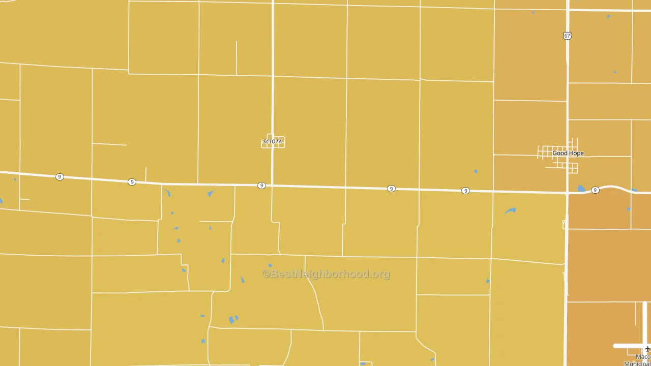 Map of the best neighborhoods in the Sciota area, with better matches in green and worse matches in red