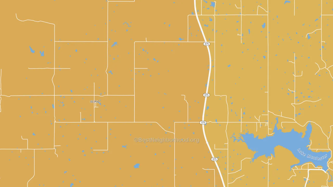 Map of the best neighborhoods in the Scipio area, with better matches in green and worse matches in red