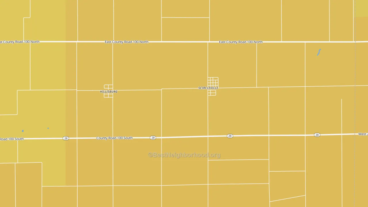 Map of the best neighborhoods in the Scircleville area, with better matches in green and worse matches in red