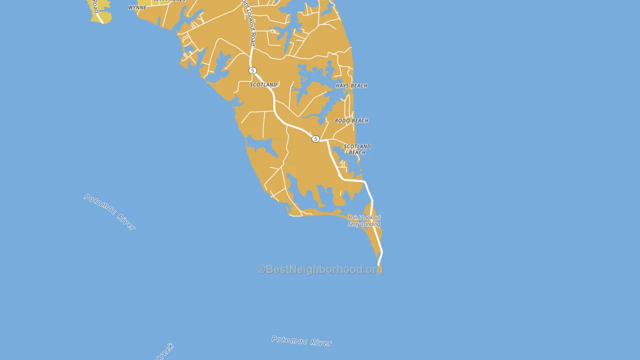 Map of the best neighborhoods in the Scotland Beach area, with better matches in green and worse matches in red