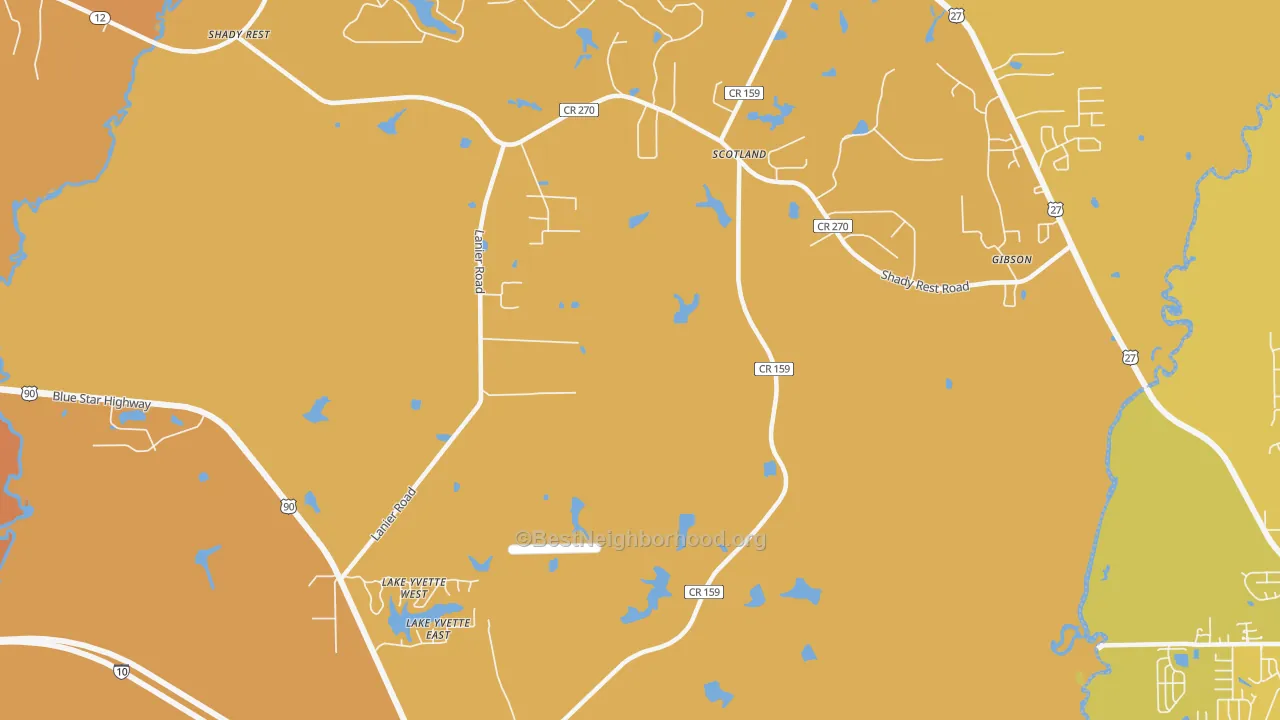 Map of the best neighborhoods in the Scotland area, with better matches in green and worse matches in red