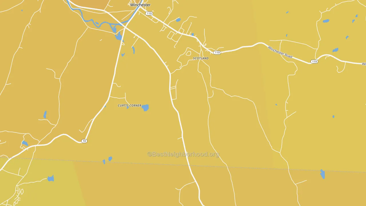 Map of the best neighborhoods in the Scotland area, with better matches in green and worse matches in red