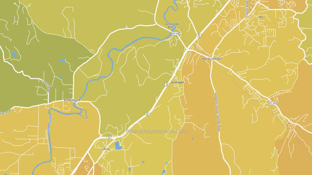 Map of the best neighborhoods in the Scotsdale area, with better matches in green and worse matches in red