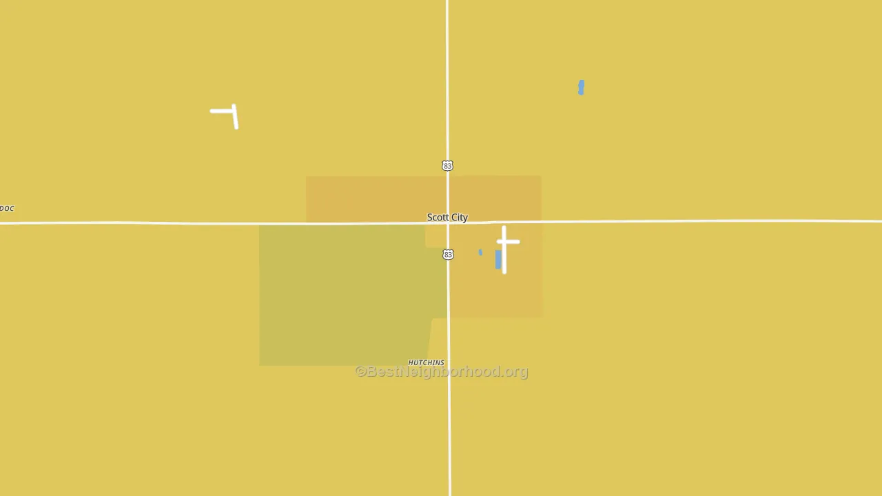 Map of the best neighborhoods in the Scott City area, with better matches in green and worse matches in red