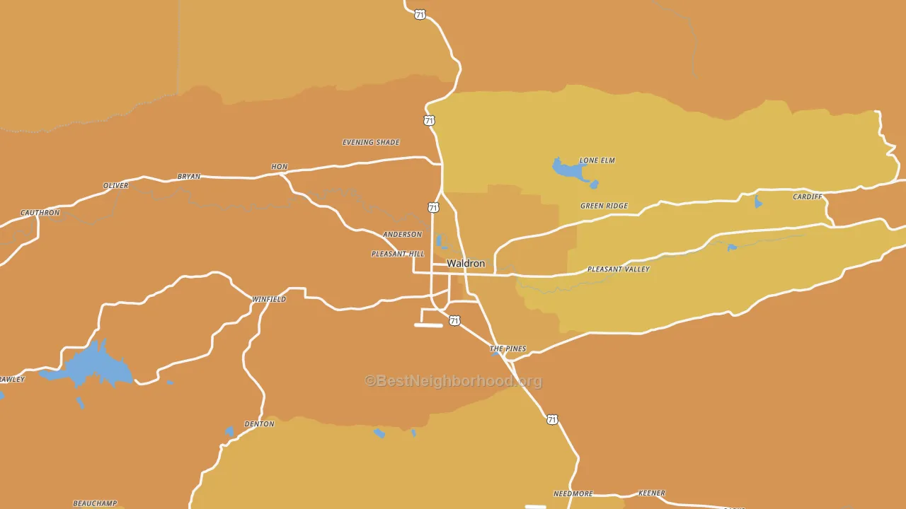 Map of the best neighborhoods in the Scott County area, with better matches in green and worse matches in red