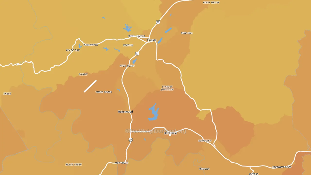 Map of the best neighborhoods in the Scott County area, with better matches in green and worse matches in red