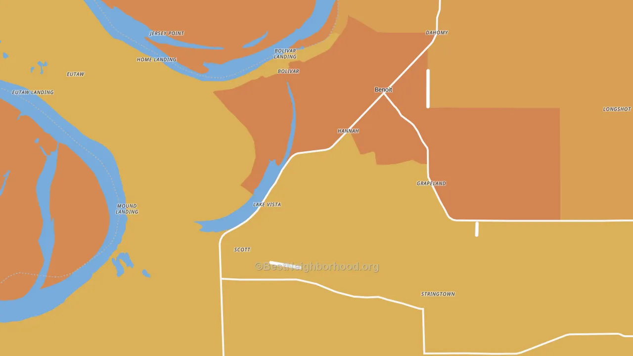 Map of the best neighborhoods in the Scott area, with better matches in green and worse matches in red