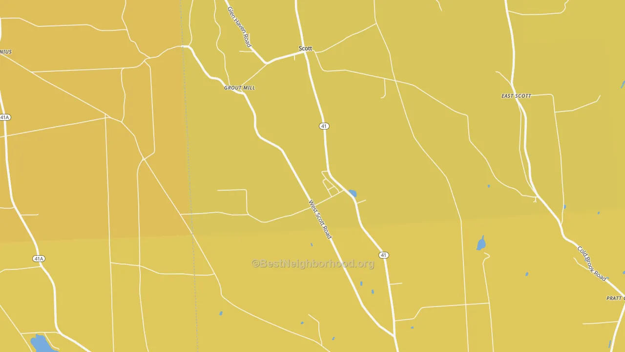 Map of the best neighborhoods in the Scott area, with better matches in green and worse matches in red