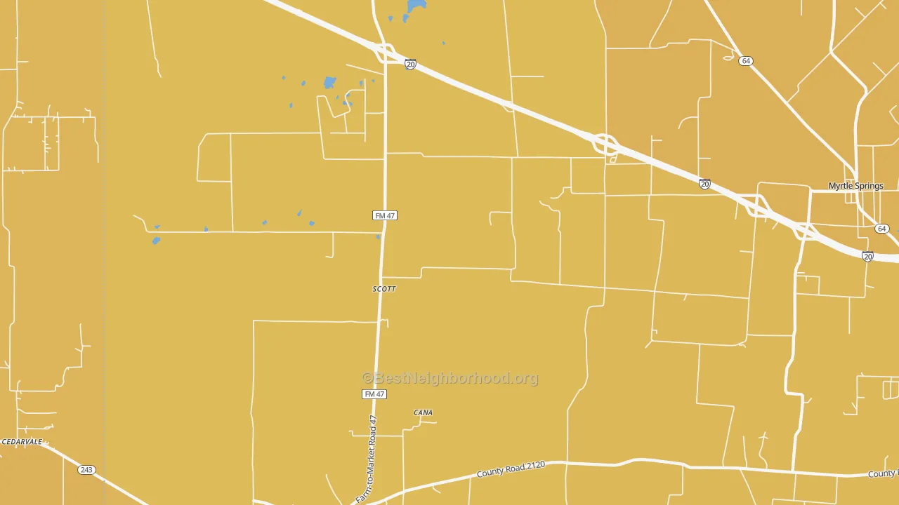 Map of the best neighborhoods in the Scott area, with better matches in green and worse matches in red