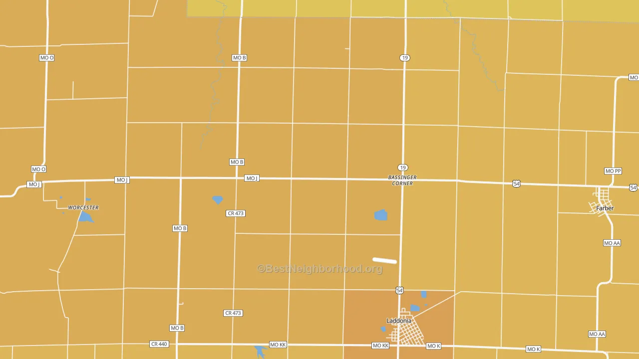 Map of the best neighborhoods in the Scotts Corner area, with better matches in green and worse matches in red
