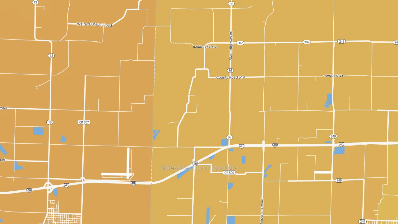 Map of the best neighborhoods in the Screeton area, with better matches in green and worse matches in red