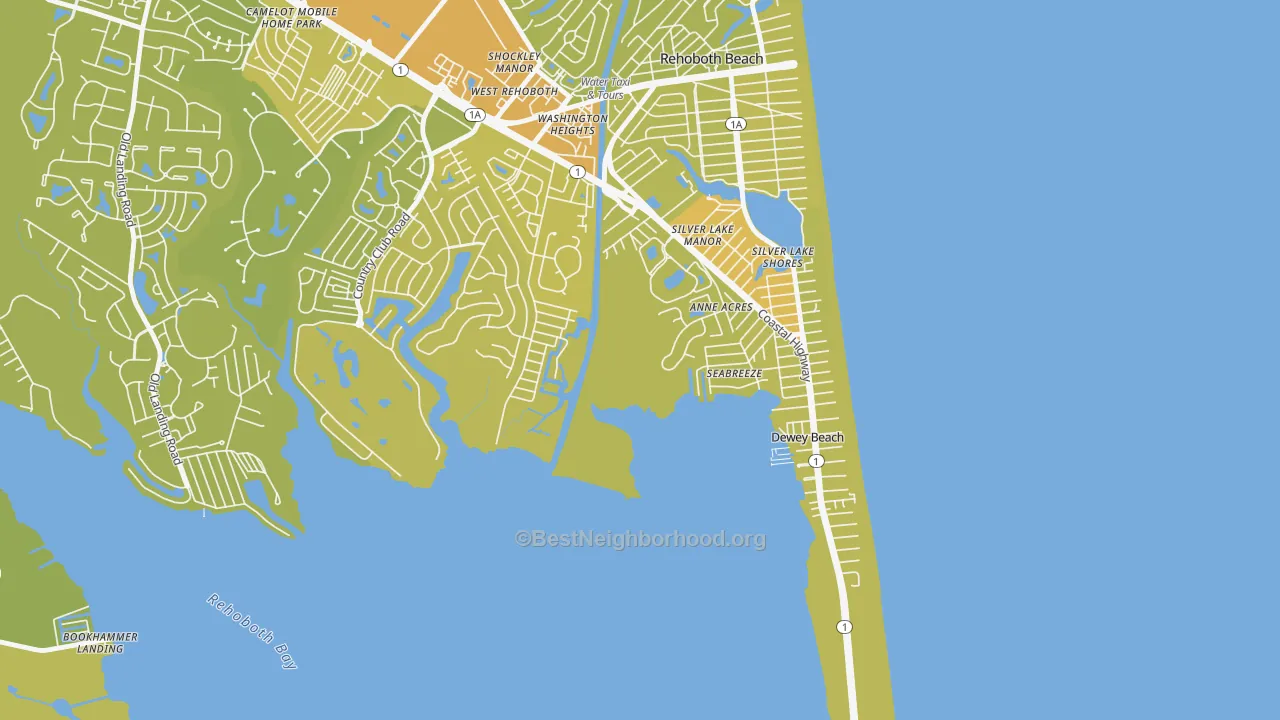 Map of the best neighborhoods in the Seabreeze area, with better matches in green and worse matches in red