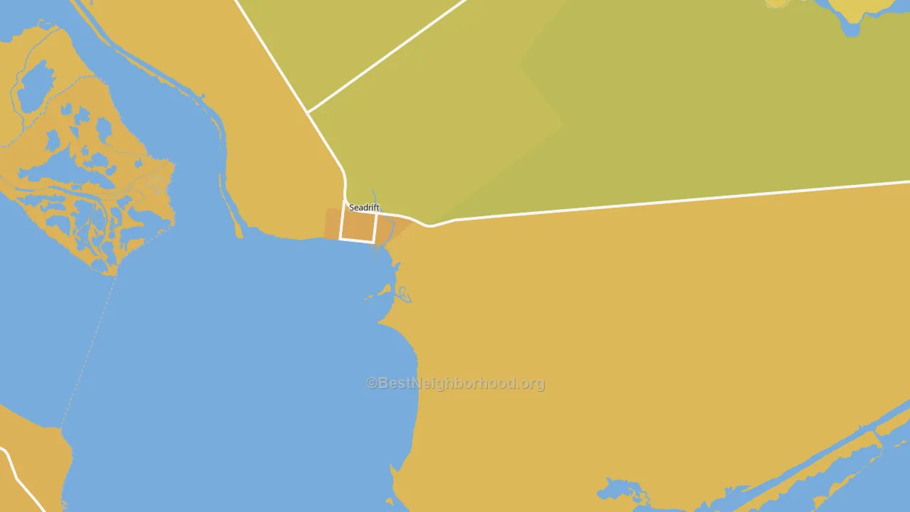Map of the best neighborhoods in the Seadrift area, with better matches in green and worse matches in red