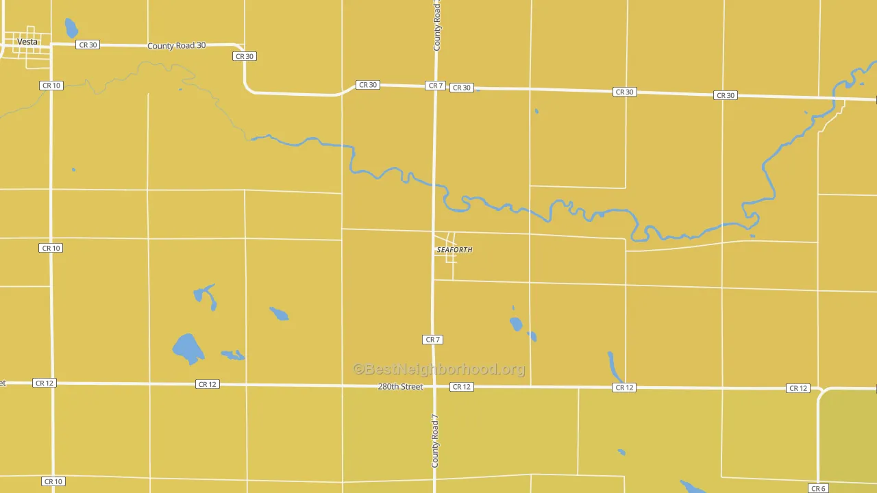 Map of the best neighborhoods in the Seaforth area, with better matches in green and worse matches in red