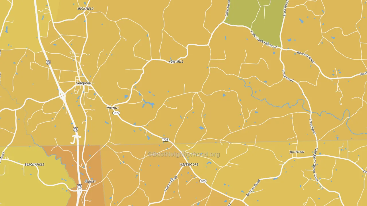 Map of the best neighborhoods in the Seagrove area, with better matches in green and worse matches in red
