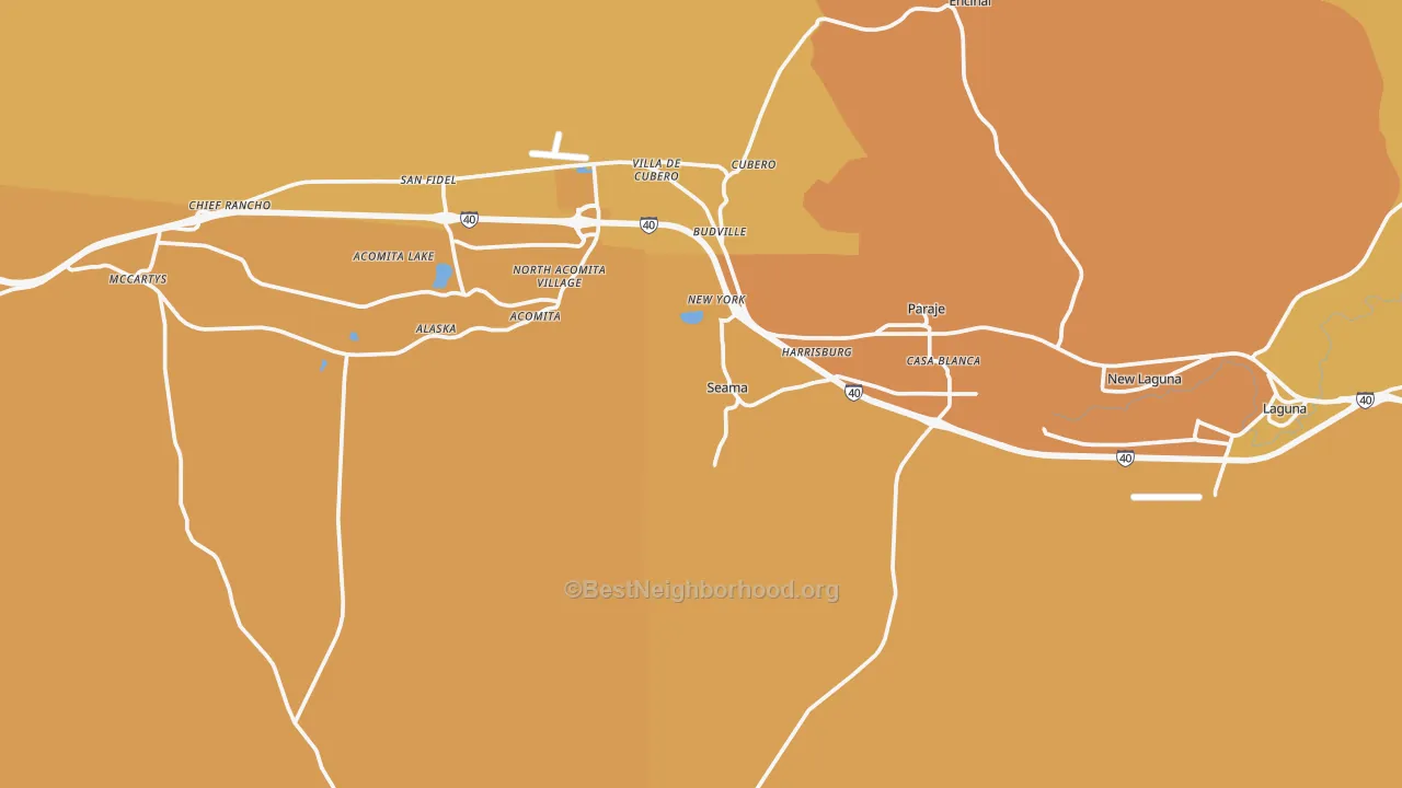 Map of the best neighborhoods in the Seama area, with better matches in green and worse matches in red