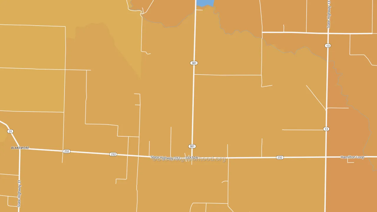 Map of the best neighborhoods in the Seaton area, with better matches in green and worse matches in red