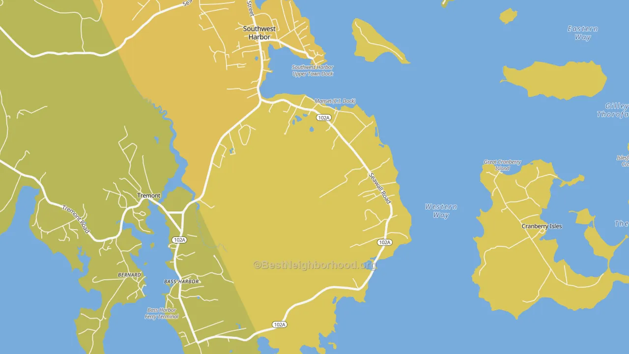Map of the best neighborhoods in the Seawall area, with better matches in green and worse matches in red