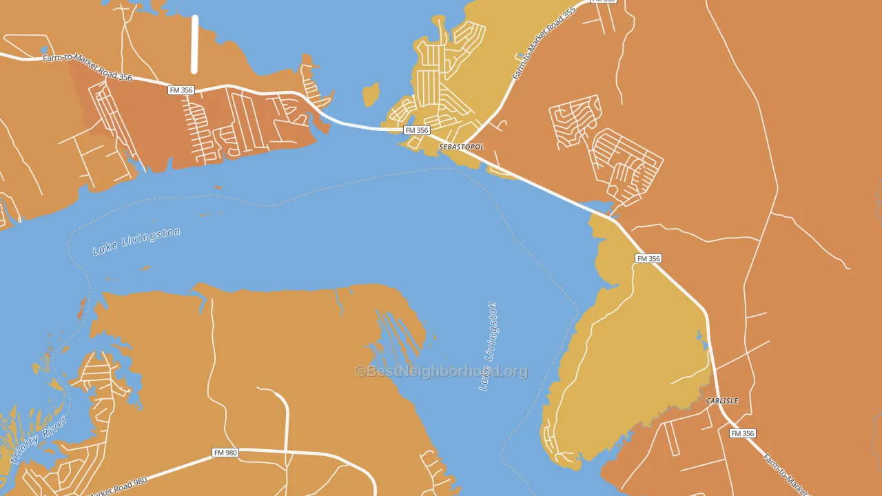 Map of the best neighborhoods in the Sebastopol area, with better matches in green and worse matches in red