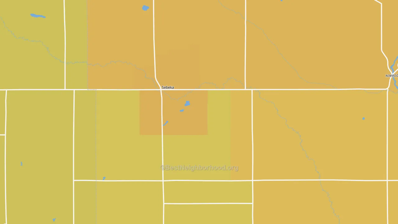 Map of the best neighborhoods in the Sebeka area, with better matches in green and worse matches in red