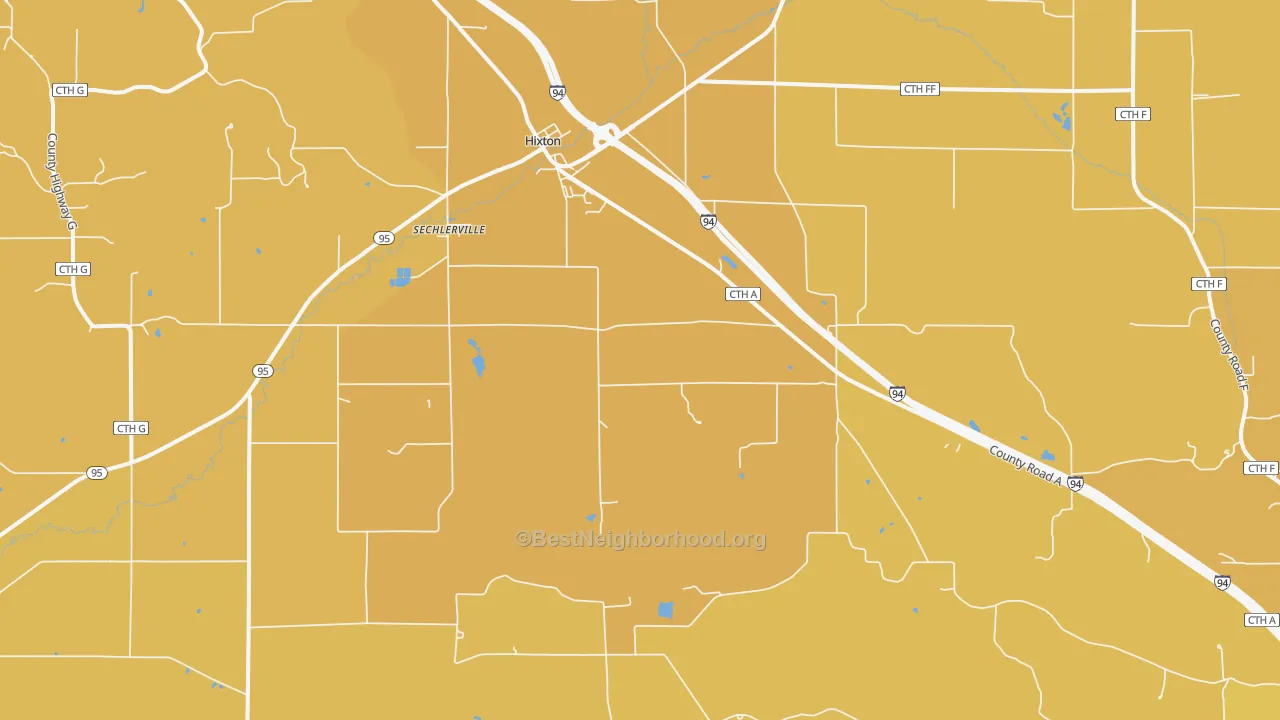 Map of the best neighborhoods in the Sechlerville area, with better matches in green and worse matches in red