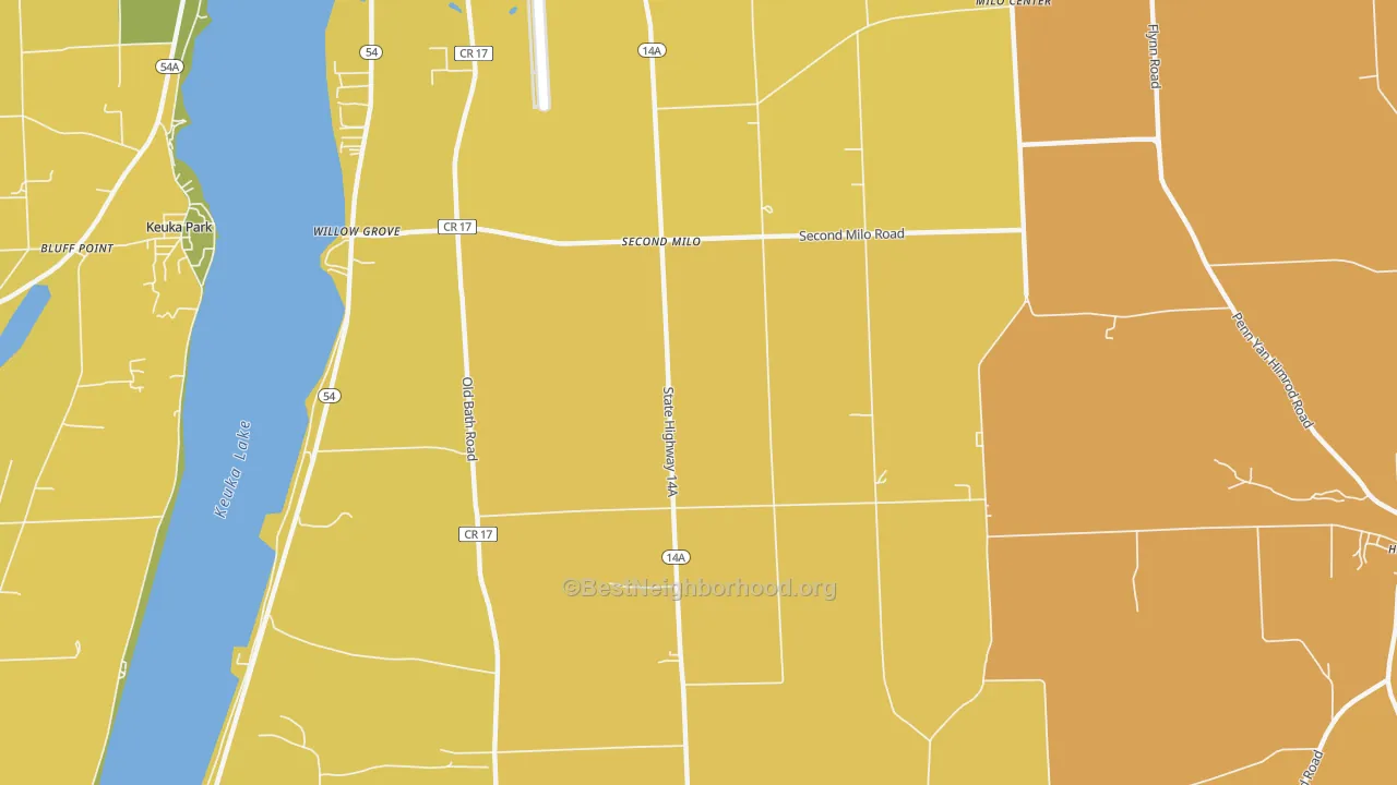 Map of the best neighborhoods in the Second Milo area, with better matches in green and worse matches in red