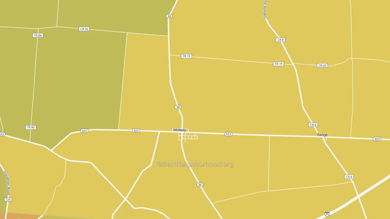 Map of the best neighborhoods in the Sedalia area, with better matches in green and worse matches in red