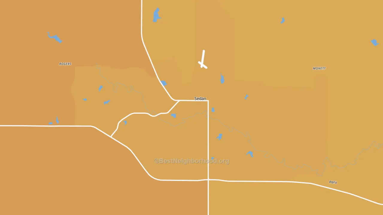 Map of the best neighborhoods in the Sedan area, with better matches in green and worse matches in red