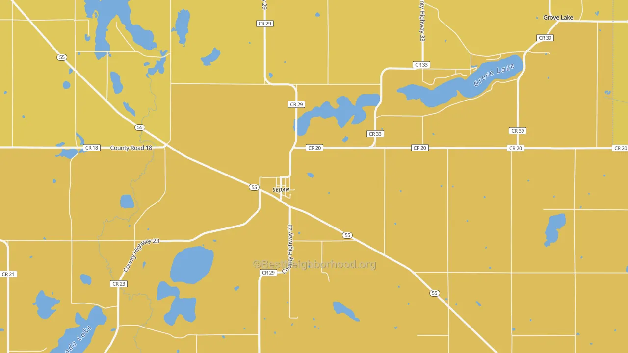 Map of the best neighborhoods in the Sedan area, with better matches in green and worse matches in red