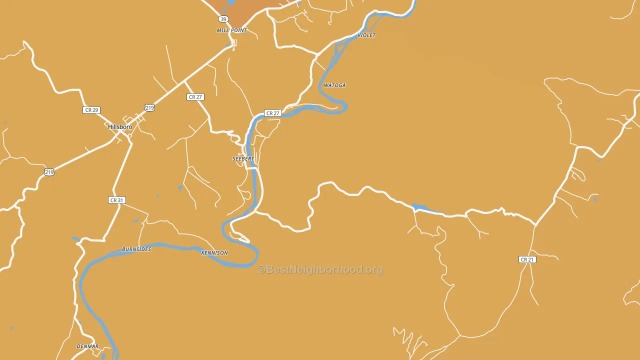 Map of the best neighborhoods in the Seebert area, with better matches in green and worse matches in red