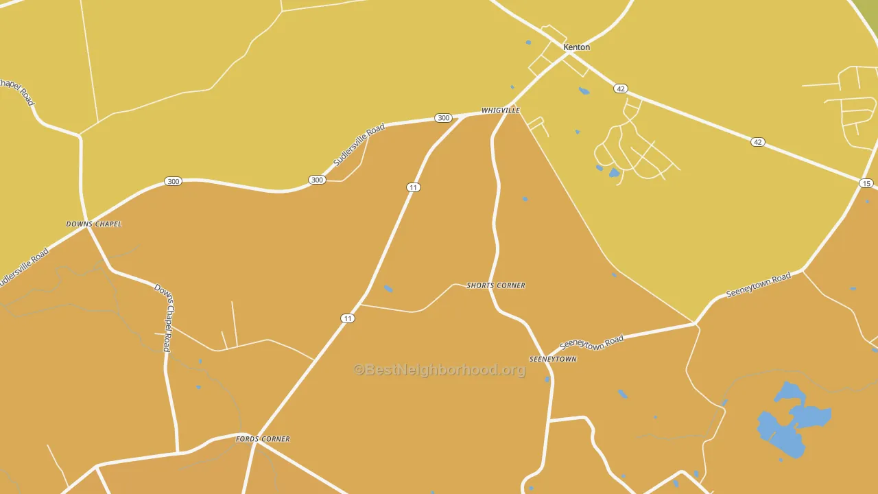 Map of the best neighborhoods in the Seeneytown area, with better matches in green and worse matches in red