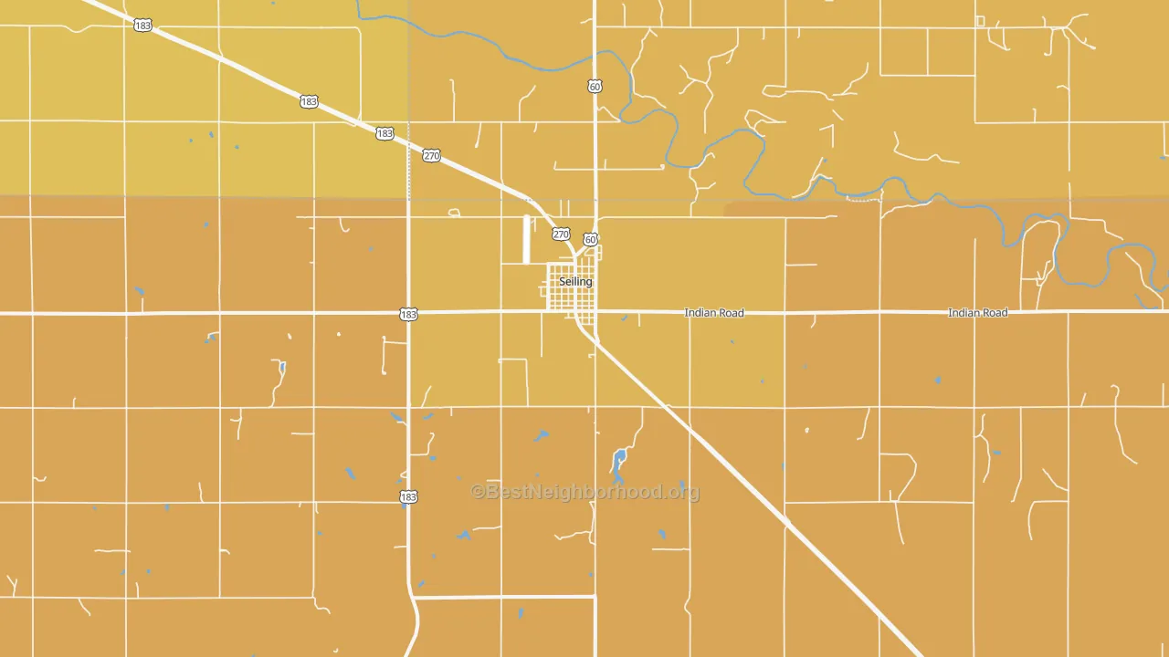 Map of the best neighborhoods in the Seiling area, with better matches in green and worse matches in red