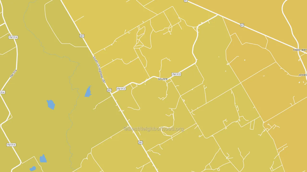 Map of the best neighborhoods in the Selden area, with better matches in green and worse matches in red