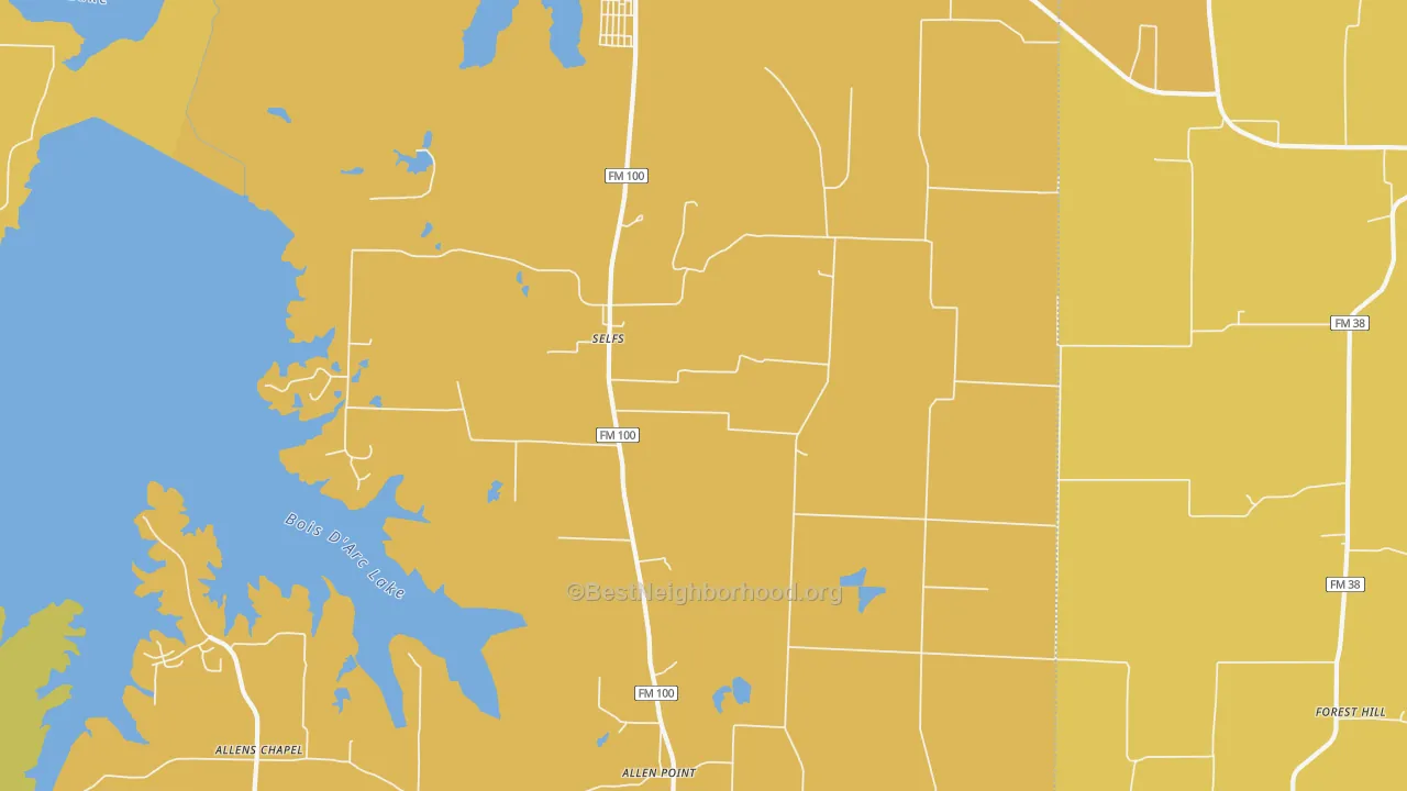 Map of the best neighborhoods in the Selfs area, with better matches in green and worse matches in red
