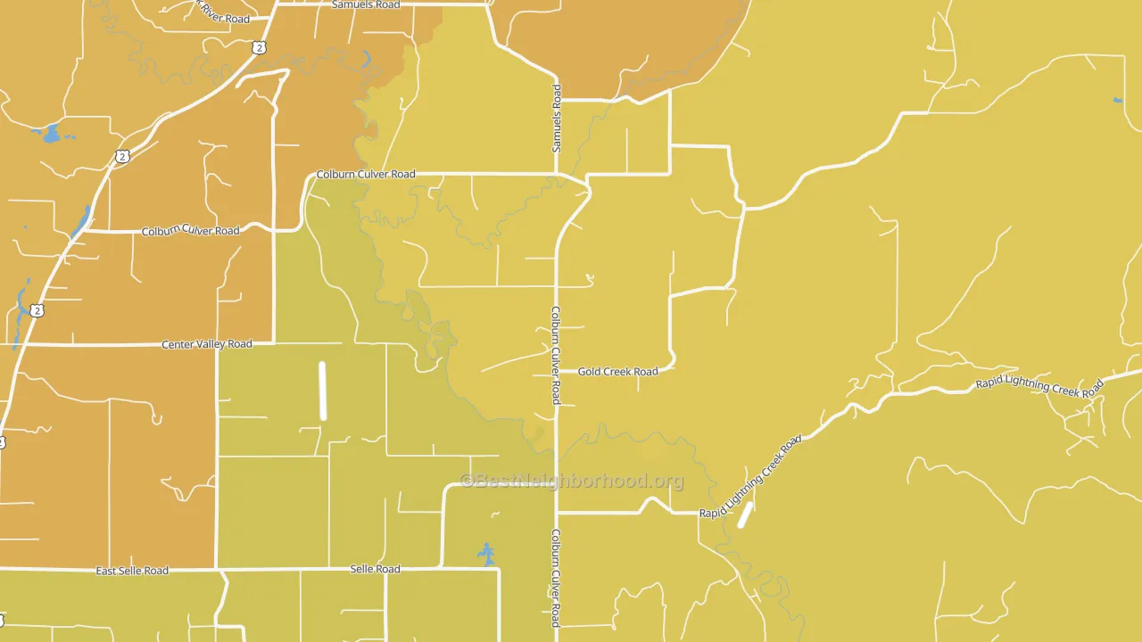 Map of the best neighborhoods in the Selle area, with better matches in green and worse matches in red