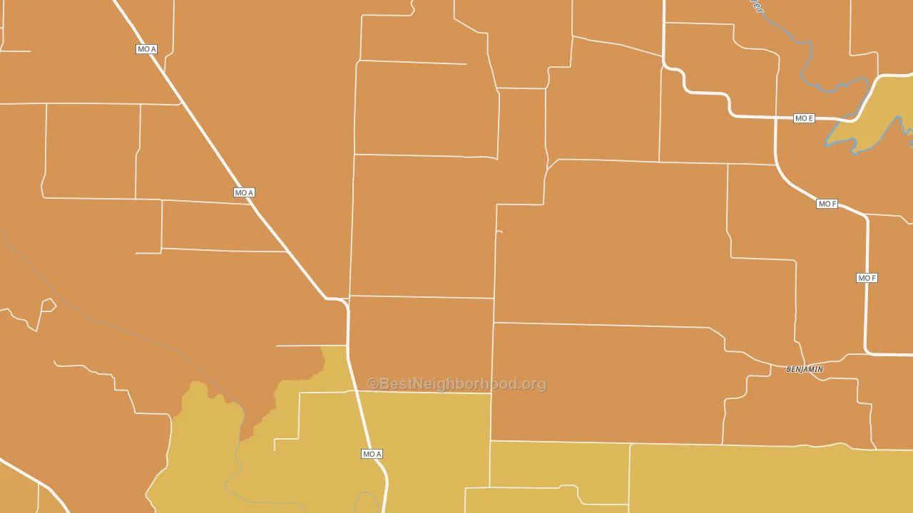 Map of the best neighborhoods in the Sellers area, with better matches in green and worse matches in red